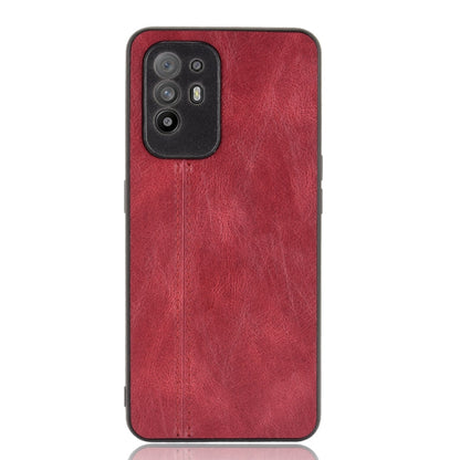 For OPPO A94 5G / F19 Pro+ 5G Shockproof Sewing Cow Skin Texture PC + PU + TPU Case(Red) by buy2fix