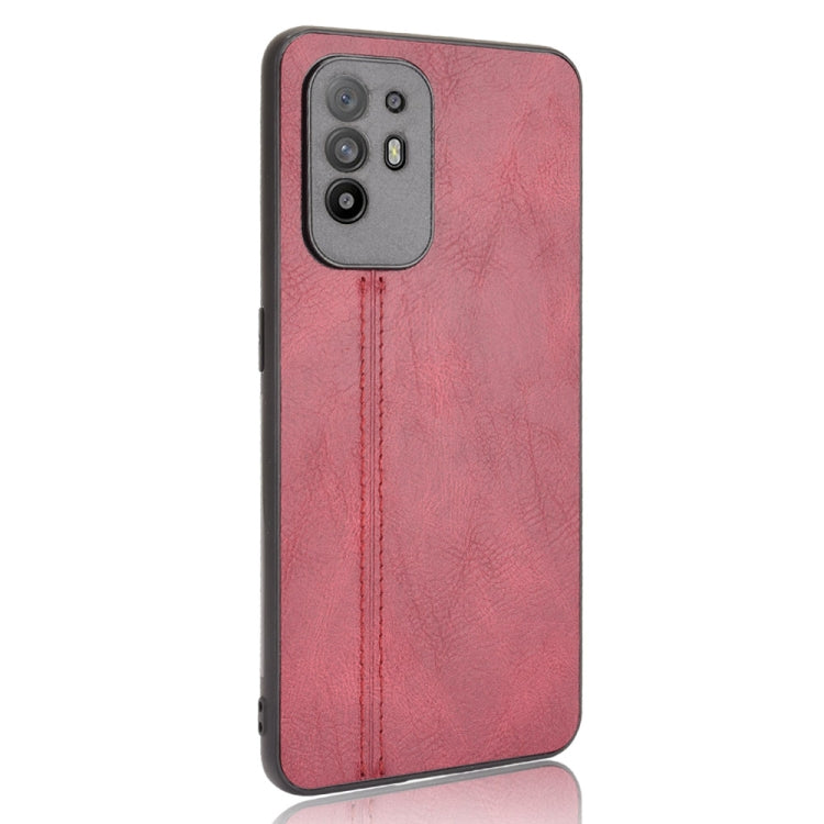 For OPPO A94 5G / F19 Pro+ 5G Shockproof Sewing Cow Skin Texture PC + PU + TPU Case(Red) by buy2fix