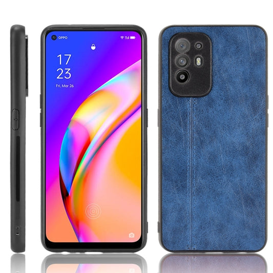 For OPPO A94 5G / F19 Pro+ 5G Shockproof Sewing Cow Skin Texture PC + PU + TPU Case(Blue) by buy2fix