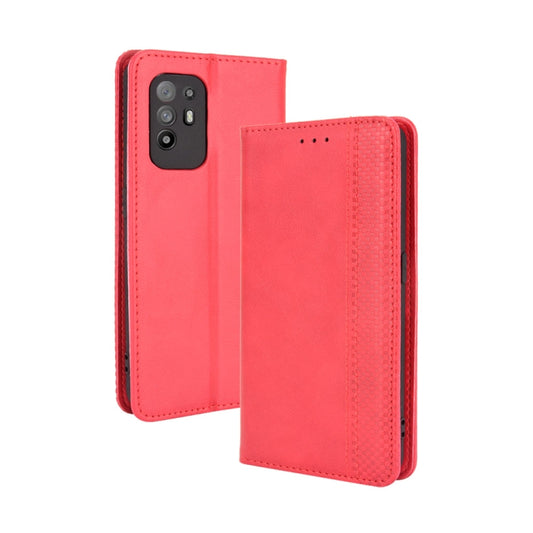 For OPPO A94 5G / Reno5Z 5G / F19 Pro+ 5G Magnetic Buckle Retro Crazy Horse Texture Horizontal Flip Leather Case with Holder & Card Slots & Photo Frame(Red) by buy2fix