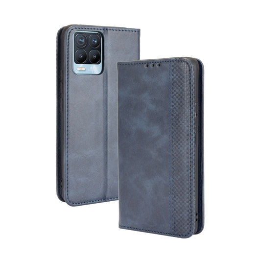 For OPPO Realme 8 4G / Realme 8 Pro 4G Magnetic Buckle Retro Crazy Horse Texture Horizontal Flip Leather Case with Holder & Card Slots & Photo Frame(Blue) - Realme Cases by buy2fix | Online Shopping UK | buy2fix