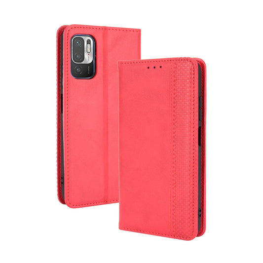 For Xiaomi Redmi Note 10 5G Magnetic Buckle Retro Crazy Horse Texture Horizontal Flip Leather Case with Holder & Card Slots & Photo Frame(Red) - Xiaomi Cases by buy2fix | Online Shopping UK | buy2fix
