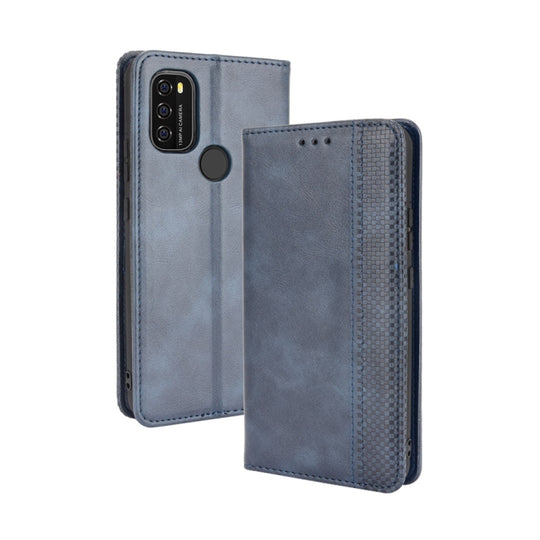 For Blackview A70 (2021) Magnetic Buckle Retro Crazy Horse Texture Horizontal Flip Leather Case with Holder & Card Slots & Photo Frame(Blue)