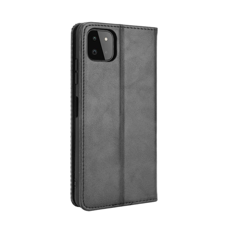 For Samsung Galaxy A22 5G Magnetic Buckle Retro Crazy Horse Texture Horizontal Flip Leather Case with Holder & Card Slots & Photo Frame(Black) by buy2fix