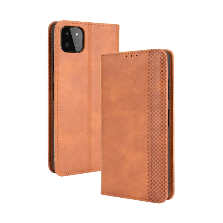 For Samsung Galaxy A22 5G Magnetic Buckle Retro Crazy Horse Texture Horizontal Flip Leather Case with Holder & Card Slots & Photo Frame(Brown) by buy2fix
