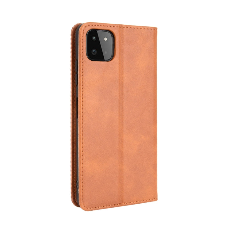 For Samsung Galaxy A22 5G Magnetic Buckle Retro Crazy Horse Texture Horizontal Flip Leather Case with Holder & Card Slots & Photo Frame(Brown) by buy2fix