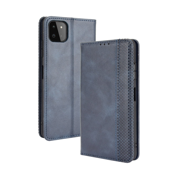 For Samsung Galaxy A22 5G Magnetic Buckle Retro Crazy Horse Texture Horizontal Flip Leather Case with Holder & Card Slots & Photo Frame(Blue) by buy2fix
