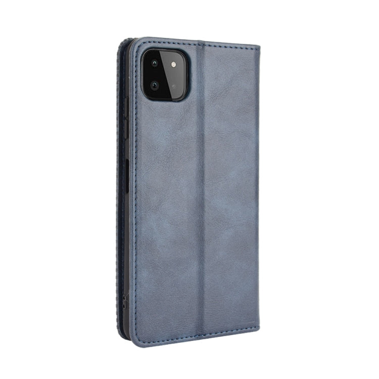 For Samsung Galaxy A22 5G Magnetic Buckle Retro Crazy Horse Texture Horizontal Flip Leather Case with Holder & Card Slots & Photo Frame(Blue) by buy2fix