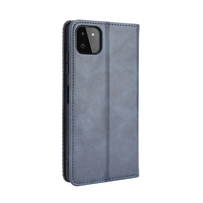 For Samsung Galaxy A22 5G Magnetic Buckle Retro Crazy Horse Texture Horizontal Flip Leather Case with Holder & Card Slots & Photo Frame(Blue) by buy2fix