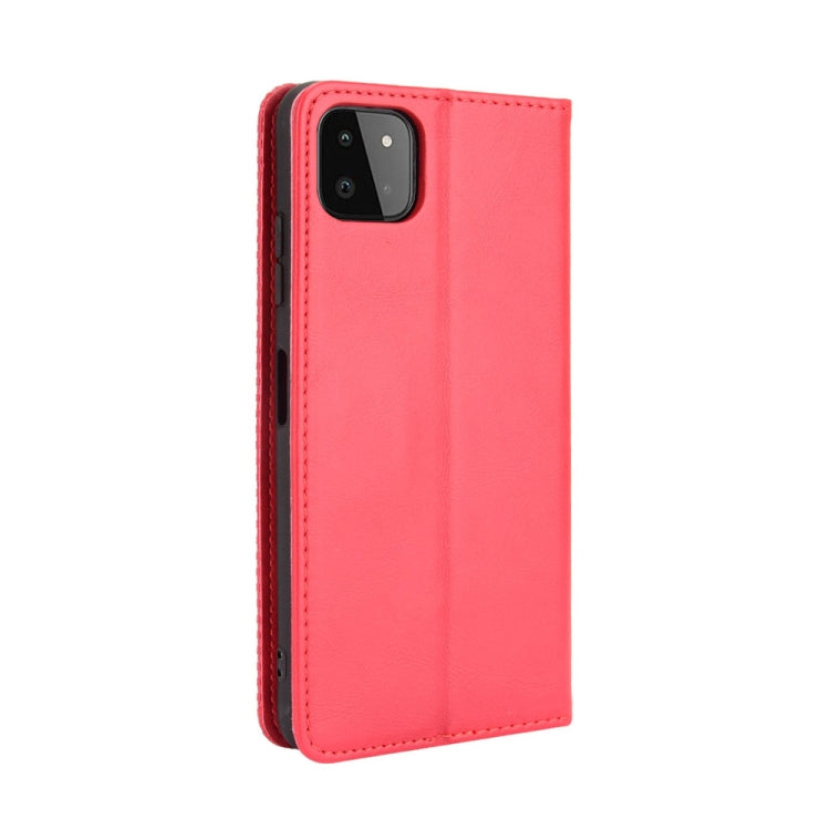 For Samsung Galaxy A22 5G Magnetic Buckle Retro Crazy Horse Texture Horizontal Flip Leather Case with Holder & Card Slots & Photo Frame(Red) by buy2fix