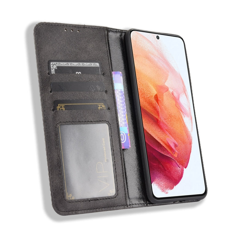 For Samsung Galaxy S21 FE Magnetic Buckle Retro Crazy Horse Texture Horizontal Flip Leather Case with Holder & Card Slots & Photo Frame(Black) by buy2fix