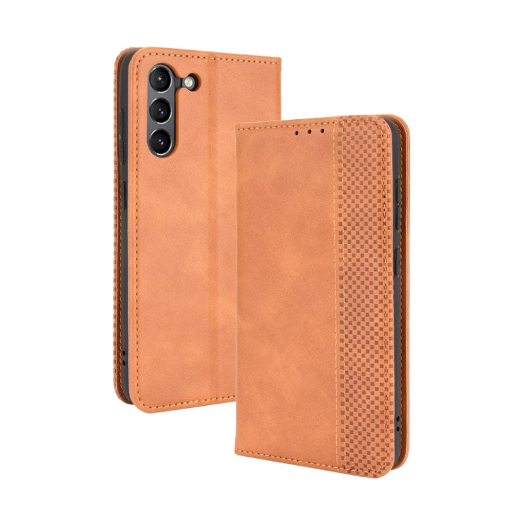For Samsung Galaxy S21 FE Magnetic Buckle Retro Crazy Horse Texture Horizontal Flip Leather Case with Holder & Card Slots & Photo Frame(Brown) by buy2fix