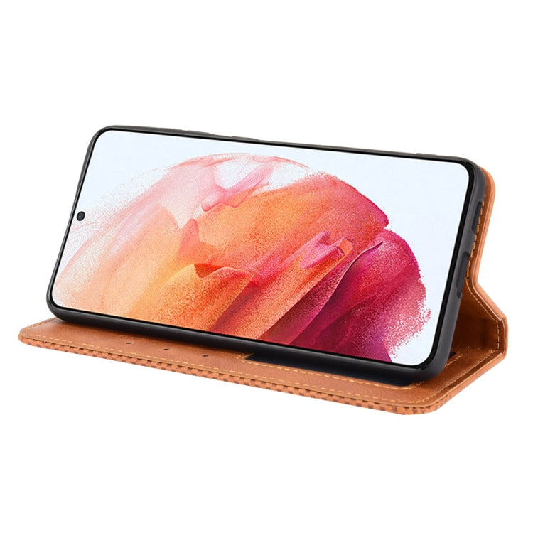 For Samsung Galaxy S21 FE Magnetic Buckle Retro Crazy Horse Texture Horizontal Flip Leather Case with Holder & Card Slots & Photo Frame(Brown) by buy2fix