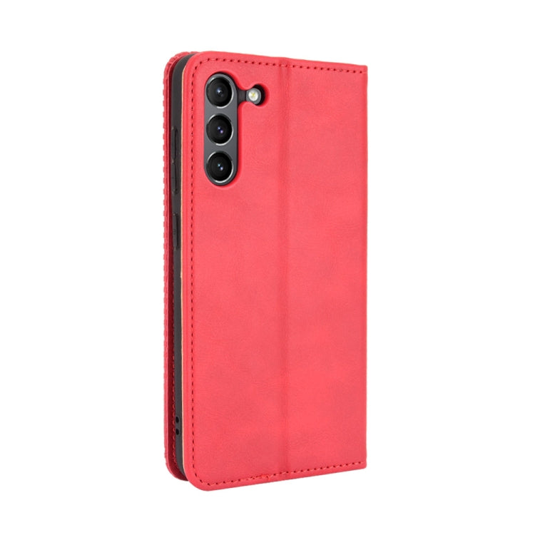 For Samsung Galaxy S21 FE Magnetic Buckle Retro Crazy Horse Texture Horizontal Flip Leather Case with Holder & Card Slots & Photo Frame(Red) by buy2fix