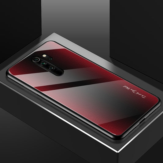 For Xiaomi Redmi Note 8 Pro Carbon Fiber Texture Gradient Color Glass Case(Red) - Xiaomi Cases by buy2fix | Online Shopping UK | buy2fix
