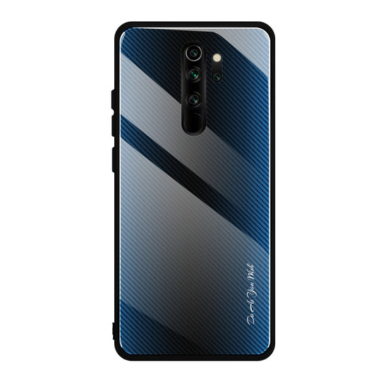 For Xiaomi Redmi Note 8 Pro Carbon Fiber Texture Gradient Color Glass Case(Blue) - Xiaomi Cases by buy2fix | Online Shopping UK | buy2fix