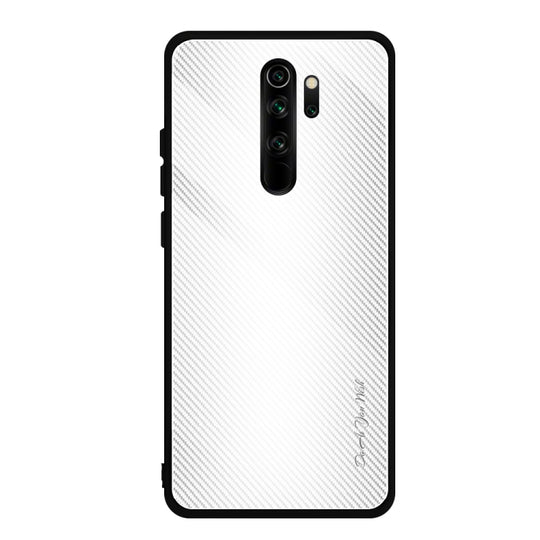 For Xiaomi Redmi Note 8 Pro Carbon Fiber Texture Gradient Color Glass Case(White)