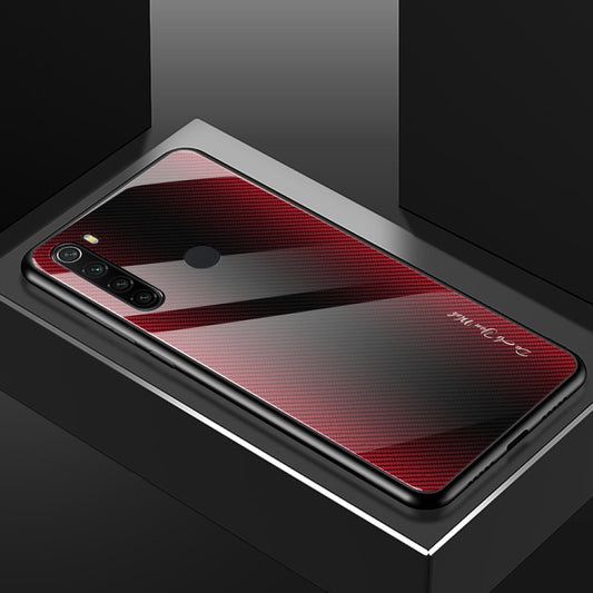 For Xiaomi Redmi Note 8 Carbon Fiber Texture Gradient Color Glass Case(Red) - Xiaomi Cases by buy2fix | Online Shopping UK | buy2fix
