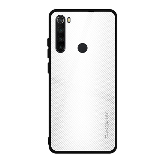 For Xiaomi Redmi Note 8 Carbon Fiber Texture Gradient Color Glass Case(White) - Xiaomi Cases by buy2fix | Online Shopping UK | buy2fix