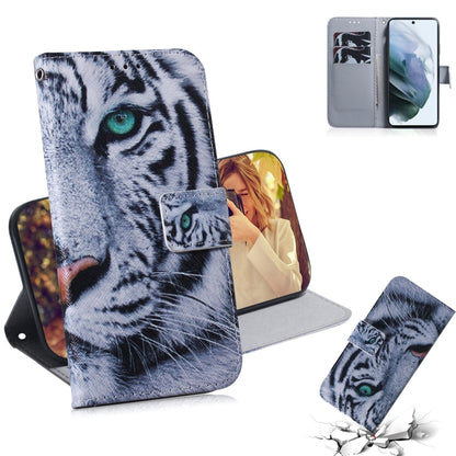 For Samsung Galaxy S21 FE Coloured Drawing Horizontal Flip Leather Case, with Holder & Card Slots & Wallet(Tiger) by buy2fix