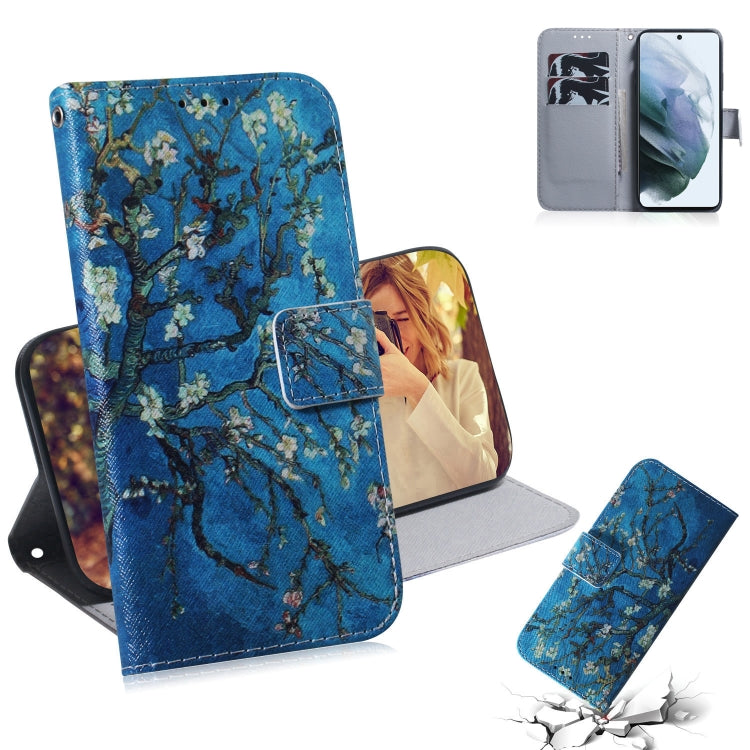 For Samsung Galaxy S21 FE Coloured Drawing Horizontal Flip Leather Case, with Holder & Card Slots & Wallet(Apricot Flower) by buy2fix