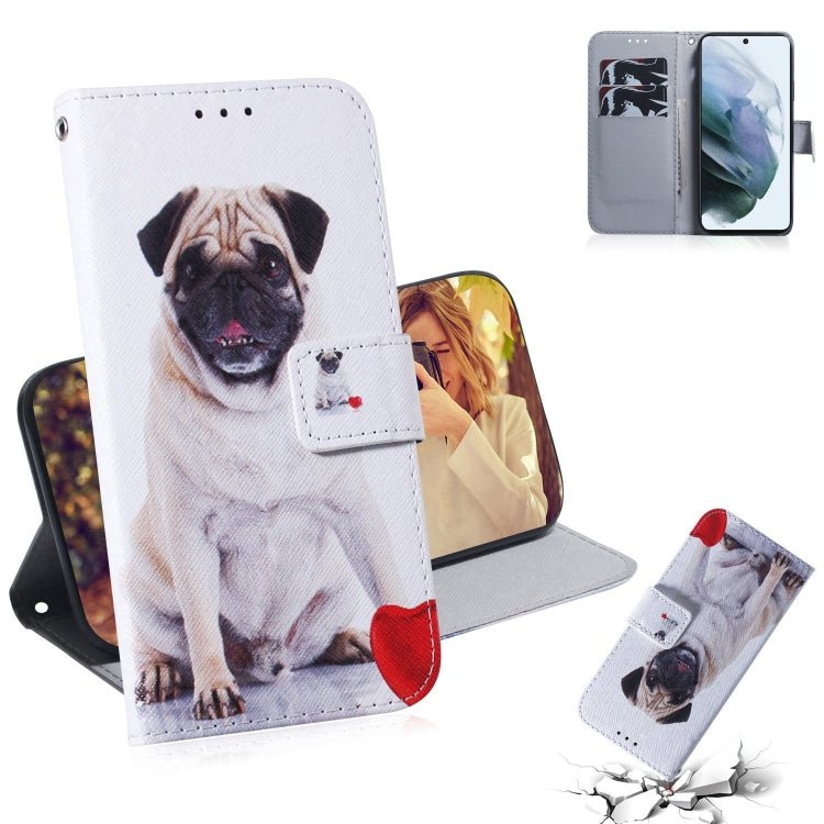For Samsung Galaxy S21 FE Coloured Drawing Horizontal Flip Leather Case, with Holder & Card Slots & Wallet(Pug) by buy2fix