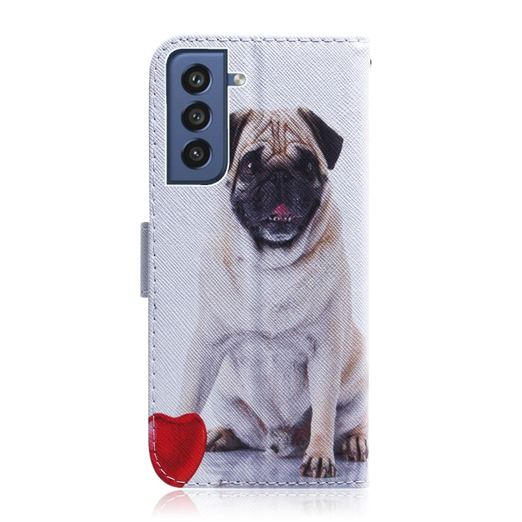 For Samsung Galaxy S21 FE Coloured Drawing Horizontal Flip Leather Case, with Holder & Card Slots & Wallet(Pug) by buy2fix