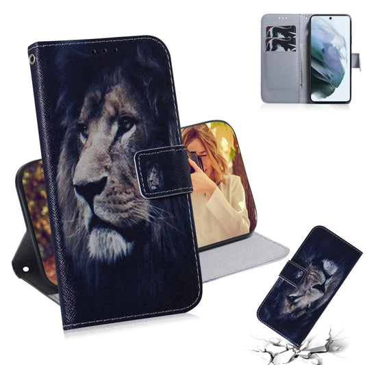 For Samsung Galaxy S21 FE Coloured Drawing Horizontal Flip Leather Case, with Holder & Card Slots & Wallet(Lion) by buy2fix