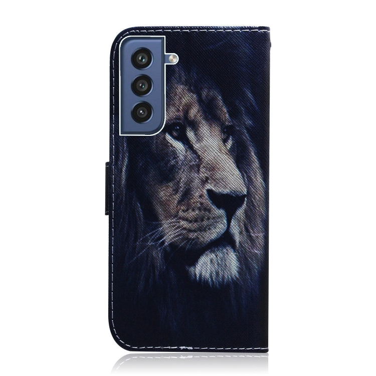For Samsung Galaxy S21 FE Coloured Drawing Horizontal Flip Leather Case, with Holder & Card Slots & Wallet(Lion) by buy2fix