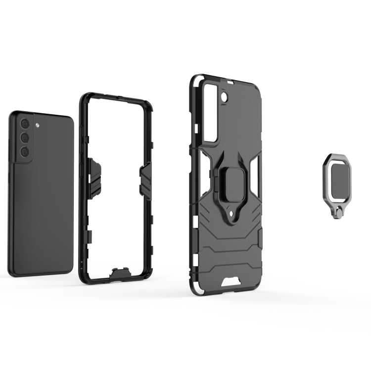 For Samsung Galaxy S21 FE Shockproof PC + TPU Protective Case with Magnetic Ring Holder(Black) by buy2fix