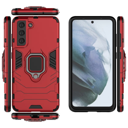 For Samsung Galaxy S21 FE Shockproof PC + TPU Protective Case with Magnetic Ring Holder(Red) by buy2fix