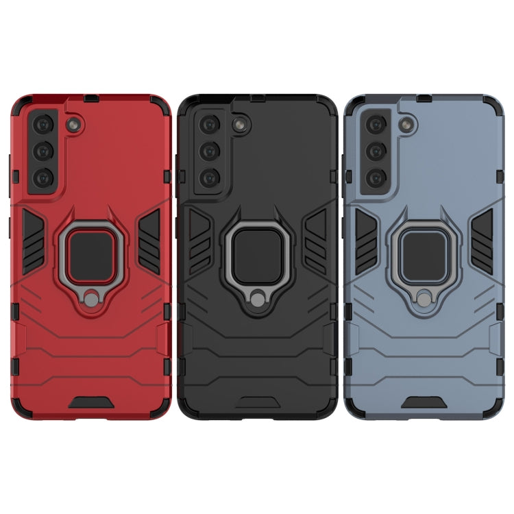 For Samsung Galaxy S21 FE Shockproof PC + TPU Protective Case with Magnetic Ring Holder(Navy Blue) by buy2fix