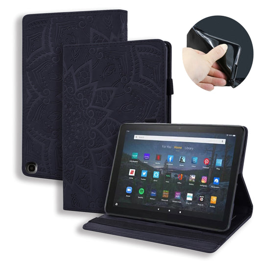 For Amazon Fire HD 10 2023 / 10 Plus (2021) Calf Pattern Double Folding Design Embossed Leather Case with Holder & Card Slots & Pen Slot & Elastic Band(Black) - Amazon by buy2fix | Online Shopping UK | buy2fix