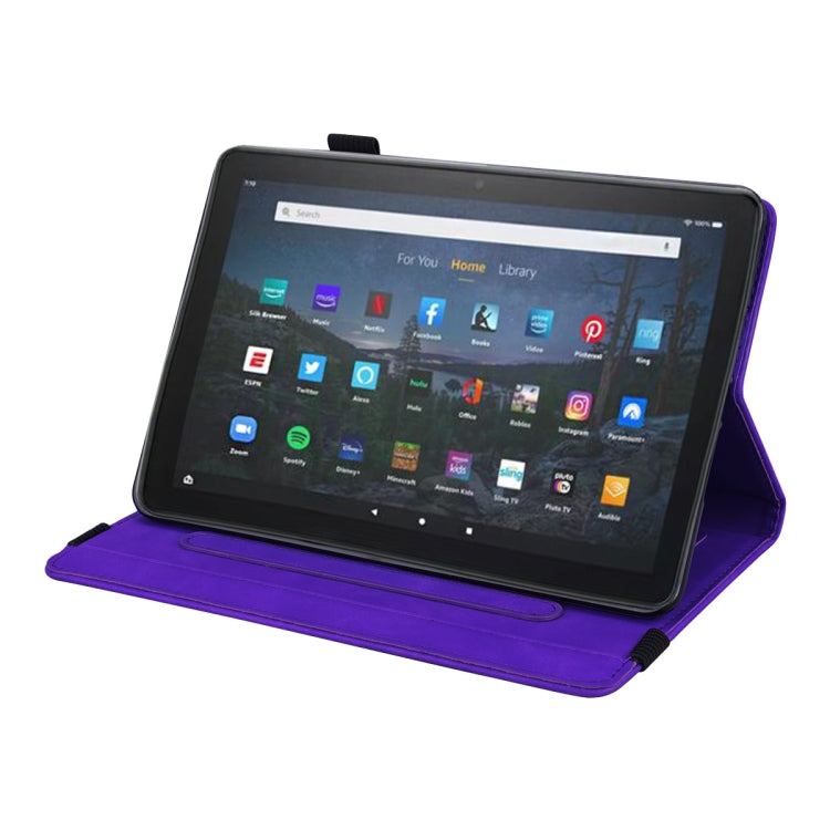 For Amazon Fire HD 10 2023 / 10 Plus (2021) Calf Pattern Double Folding Design Embossed Leather Case with Holder & Card Slots & Pen Slot & Elastic Band(Purple) - Amazon by buy2fix | Online Shopping UK | buy2fix