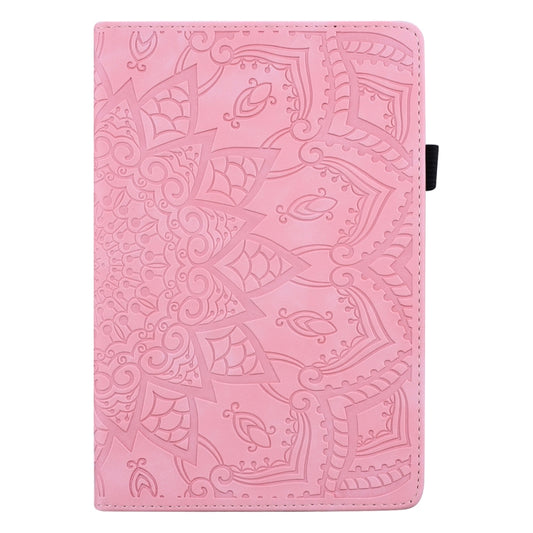 For Amazon Fire HD 10 2023 / 10 Plus (2021) Calf Pattern Double Folding Design Embossed Leather Case with Holder & Card Slots & Pen Slot & Elastic Band(Pink) - Amazon by buy2fix | Online Shopping UK | buy2fix