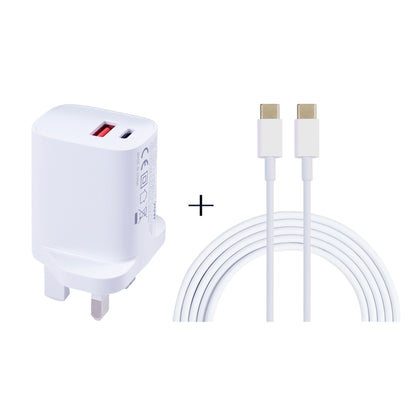 E087 20W USB-C / Type-C + USB Ports Charger with 100W Type-C to Type-C Fast Charging Cable 1m, UK Plug - USB Charger by buy2fix | Online Shopping UK | buy2fix