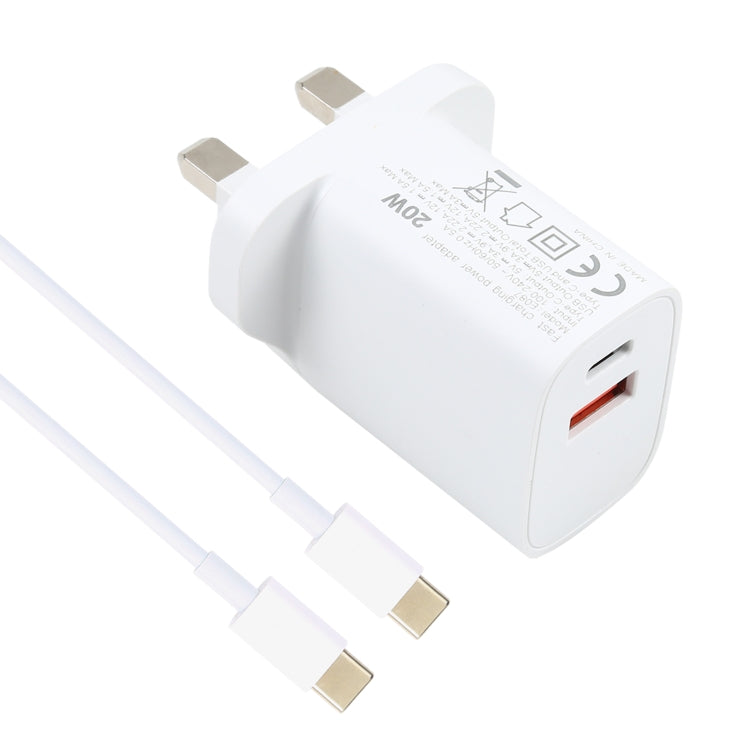 E087 20W USB-C / Type-C + USB Ports Charger with 100W Type-C to Type-C Fast Charging Cable 1m, UK Plug - USB Charger by buy2fix | Online Shopping UK | buy2fix