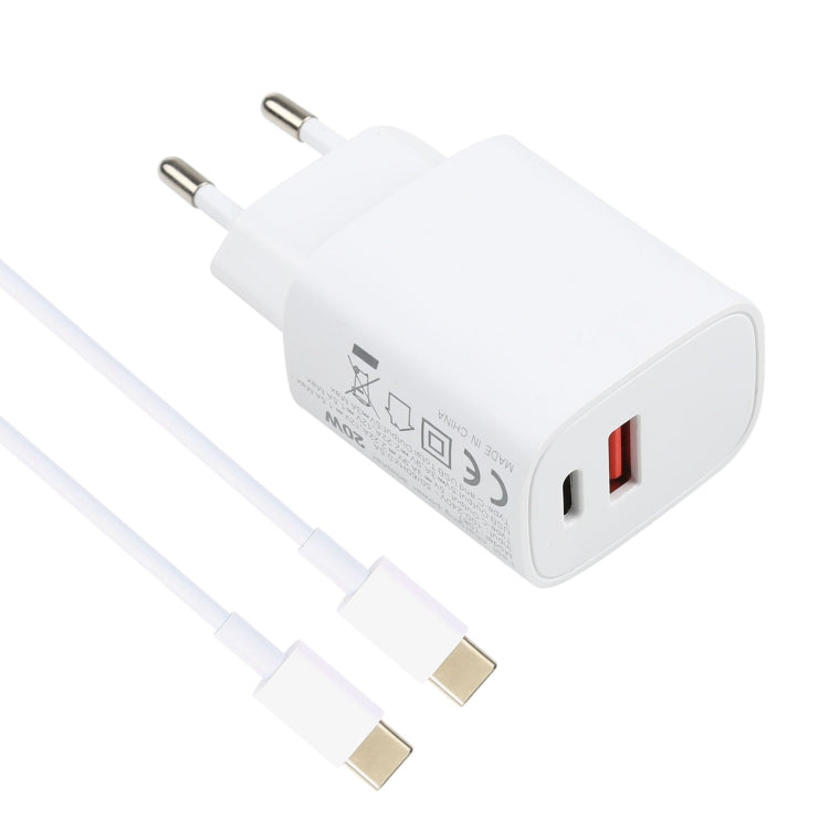 T087 20W USB-C / Type-C + USB Ports Charger with 100W Type-C to Type-C Fast Charging Cable 1m, EU Plug - USB Charger by buy2fix | Online Shopping UK | buy2fix