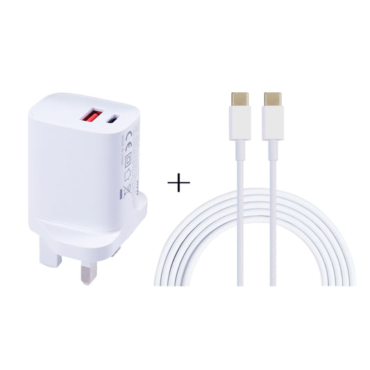 E087 20W USB-C / Type-C + USB Ports Charger with 100W Type-C to Type-C Fast Charging Cable 2m, UK Plug - USB Charger by buy2fix | Online Shopping UK | buy2fix