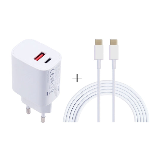 T087 20W USB-C / Type-C + USB Ports Charger with 100W Type-C to Type-C Fast Charging Cable 2m, EU Plug - USB Charger by buy2fix | Online Shopping UK | buy2fix