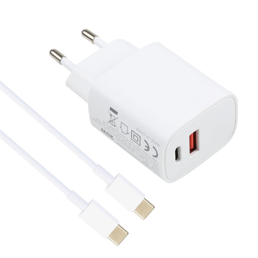 T087 20W USB-C / Type-C + USB Ports Charger with 100W Type-C to Type-C Fast Charging Cable 2m, EU Plug - USB Charger by buy2fix | Online Shopping UK | buy2fix