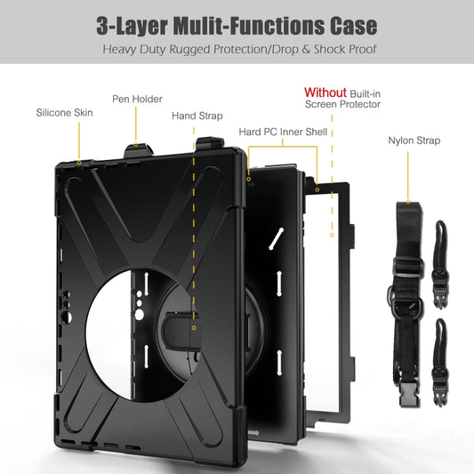 For Microsoft Surface Pro 4 / 5 Shockproof Colorful Silicone + PC Protective Case with Holder & Hand Strap & Pen Slot(Black) - Microsoft by buy2fix | Online Shopping UK | buy2fix