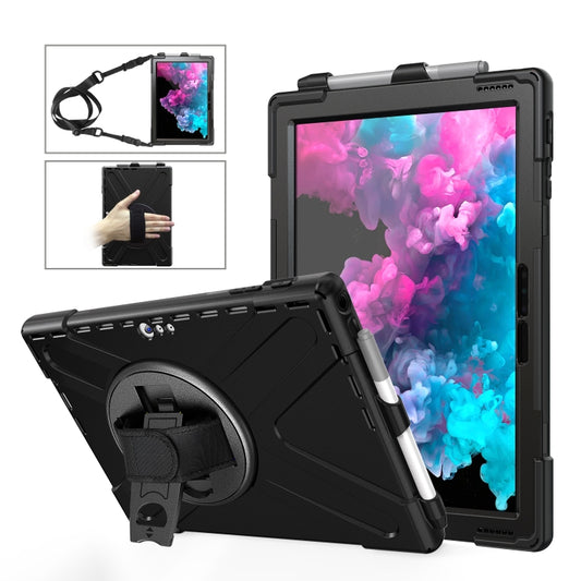 For Microsoft Surface Pro 4 / 5 / 6 / 7 / 7+ Shockproof Colorful Silicone + PC Protective Case with Holder & Hand Strap & Pen Slot(Black) - Microsoft by buy2fix | Online Shopping UK | buy2fix