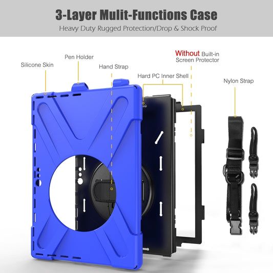 For Microsoft Surface Pro 4 / 5 / 6 / 7 / 7+ Shockproof Colorful Silicone + PC Protective Case with Holder & Hand Strap & Pen Slot(Blue) - Microsoft by buy2fix | Online Shopping UK | buy2fix