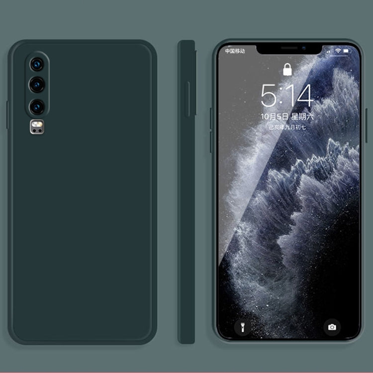 For Huawei P30 Solid Color Imitation Liquid Silicone Straight Edge Dropproof Full Coverage Protective Case(Dark Green) - Huawei Cases by buy2fix | Online Shopping UK | buy2fix