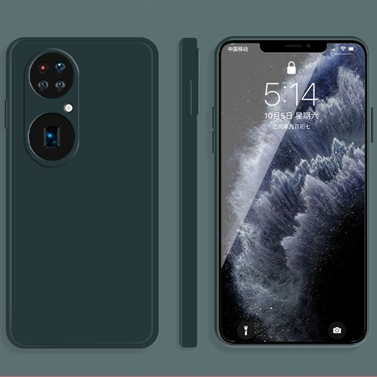 For Huawei P50 Pro Solid Color Imitation Liquid Silicone Straight Edge Dropproof Full Coverage Protective Case(Dark Green) - Huawei Cases by buy2fix | Online Shopping UK | buy2fix