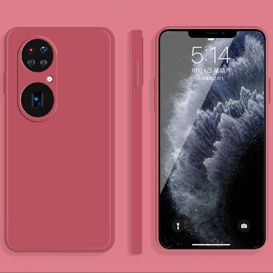 For Huawei P50 Pro Solid Color Imitation Liquid Silicone Straight Edge Dropproof Full Coverage Protective Case(Red) - Huawei Cases by buy2fix | Online Shopping UK | buy2fix