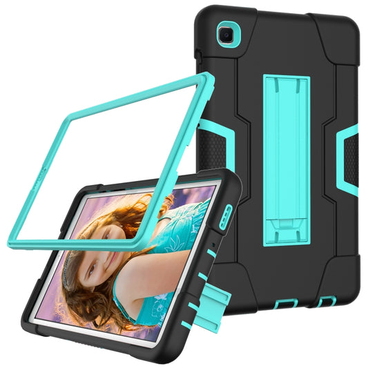 For Samsung Galaxy Tab A7 Lite T225 Contrast Color Robot Shockproof Silicone + PC Protective Case with Holder(Black + Mint Green) - Tab A7 Lite T220 / T225 by buy2fix | Online Shopping UK | buy2fix