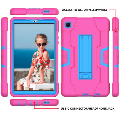 For Samsung Galaxy Tab A7 Lite T225 Contrast Color Robot Shockproof Silicone + PC Protective Case with Holder(Rose Red + Blue) - Tab A7 Lite T220 / T225 by buy2fix | Online Shopping UK | buy2fix