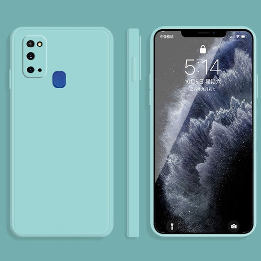 For Samsung Galaxy A21s Solid Color Imitation Liquid Silicone Straight Edge Dropproof Full Coverage Protective Case(Sky Blue) by buy2fix